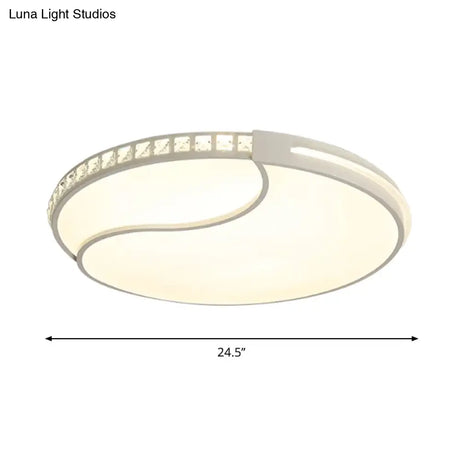 Modern White Cut Crystal Led Flush Mount Bedroom Light Fixture Circular Design Multiple Sizes
