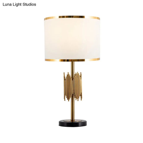 Modern White Desk Lamp With Marble Base - Shaded Table Light Fabric Shade & 1 Bulb