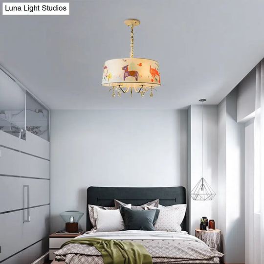 Modern White Drum Chandelier: Stylish Hanging Lamp For Childs Bedroom