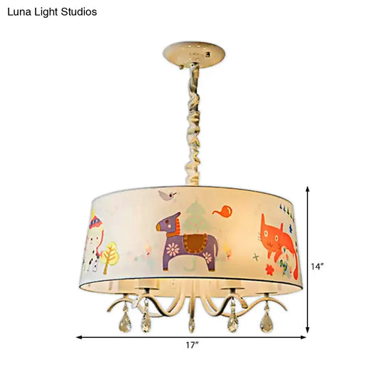 Modern White Drum Chandelier: Stylish Hanging Lamp For Childs Bedroom