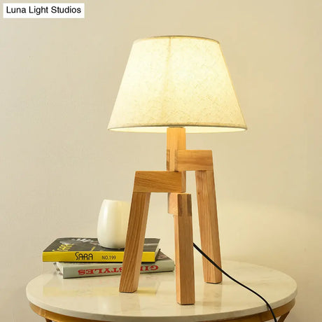 Modern White Fabric Nightstand Lamp With Wide Flare - Perfect Reading Light For Living Room