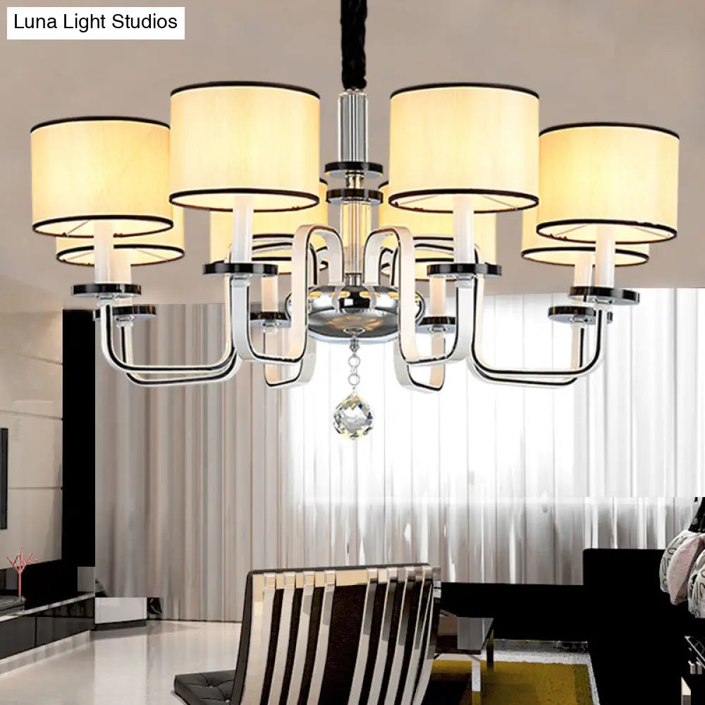 Modern White Fabric Shade Ceiling Chandelier With Multiple Heads For Living Room Suspension