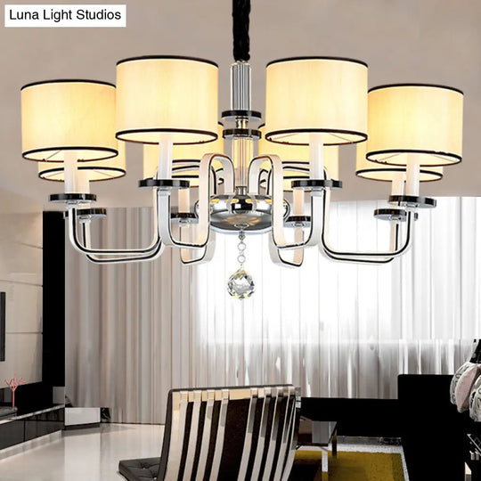Modern White Fabric Shade Ceiling Chandelier With Multiple Heads For Living Room Suspension