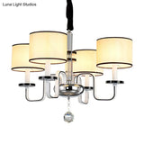 Modern White Fabric Shade Ceiling Chandelier With Multiple Heads For Living Room Suspension