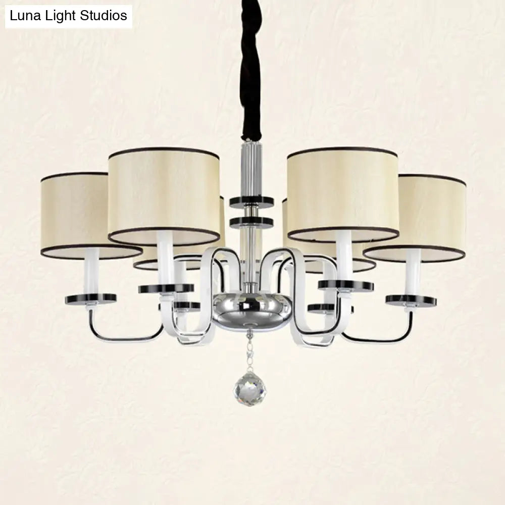 Modern White Fabric Shade Ceiling Chandelier With Multiple Heads For Living Room Suspension
