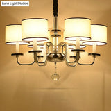 Modern White Fabric Shade Ceiling Chandelier With Multiple Heads For Living Room Suspension