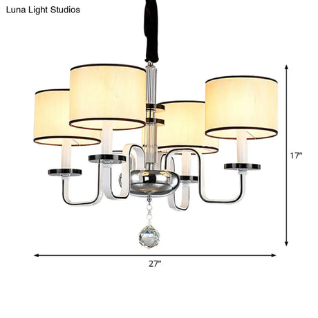 Modern White Fabric Shade Ceiling Chandelier With Multiple Heads For Living Room Suspension