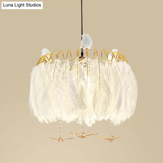 Feather Hanging Lamp: White Chandelier Light For Living Room