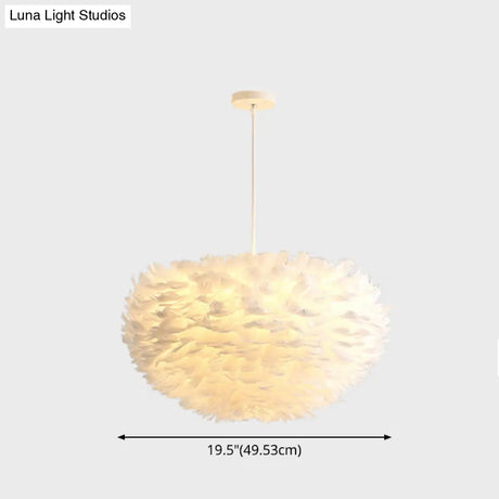 Modern White Feather Hanging Pendant Light For Bedroom