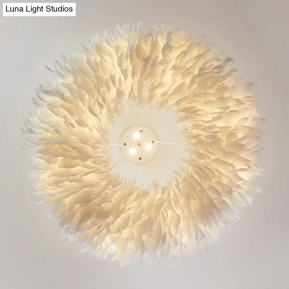 Modern White Feather Pendant Light for Bedroom with Hanging Suspension