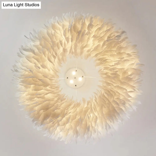 Modern White Feather Pendant Light for Bedroom with Hanging Suspension