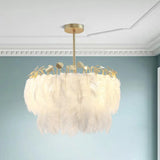 Modern White Feather Pendant Light For Living Room - Round Shape Hanging Ceiling / Large A