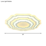 Modern White Floral Layer Led Flush-Mount Light Fixture For Living Room - 8’/19.5’/39’ Wide