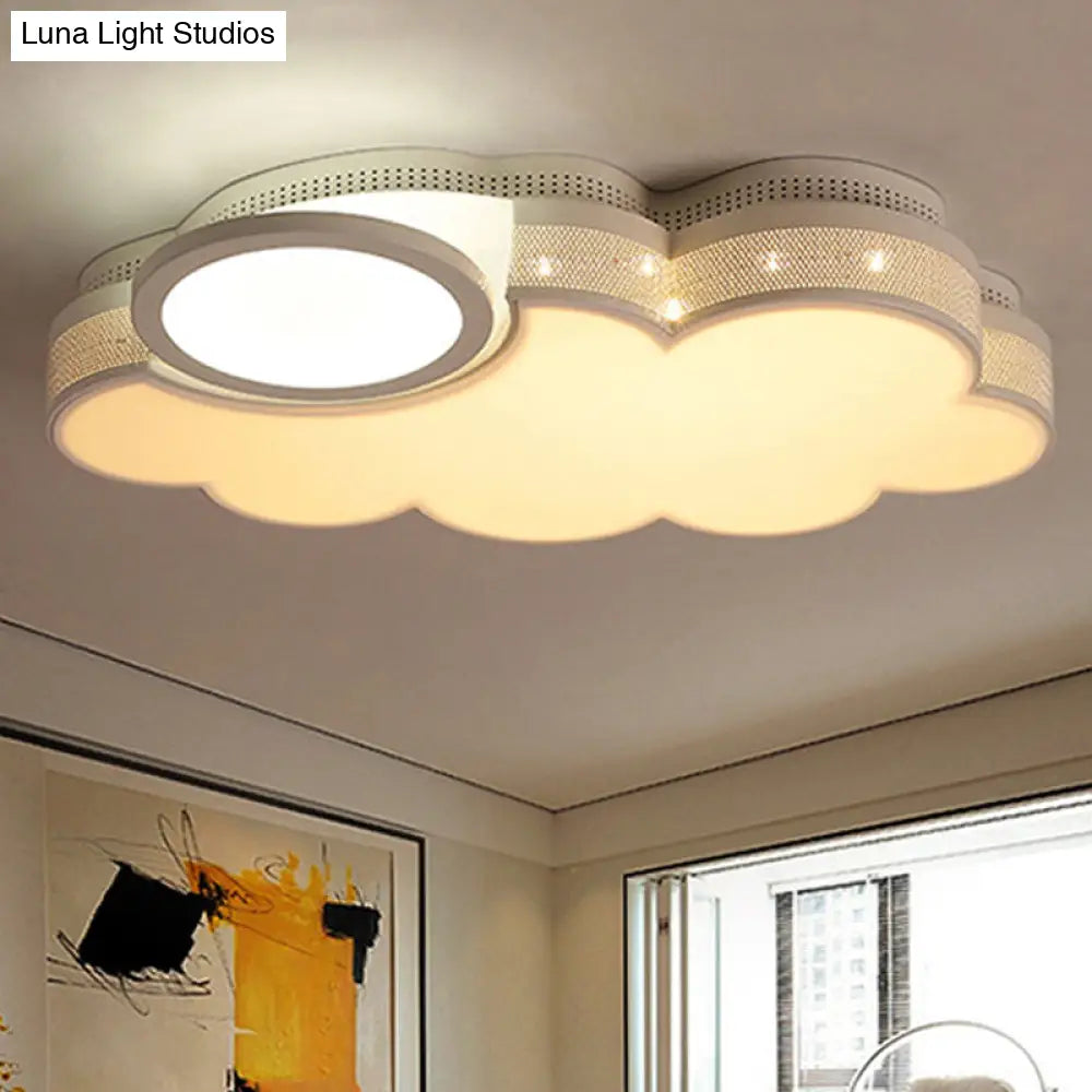 Modern White Flush Mount Led Ceiling Lamp For Baby Room – Cloud Acrylic Metal Light Fixture