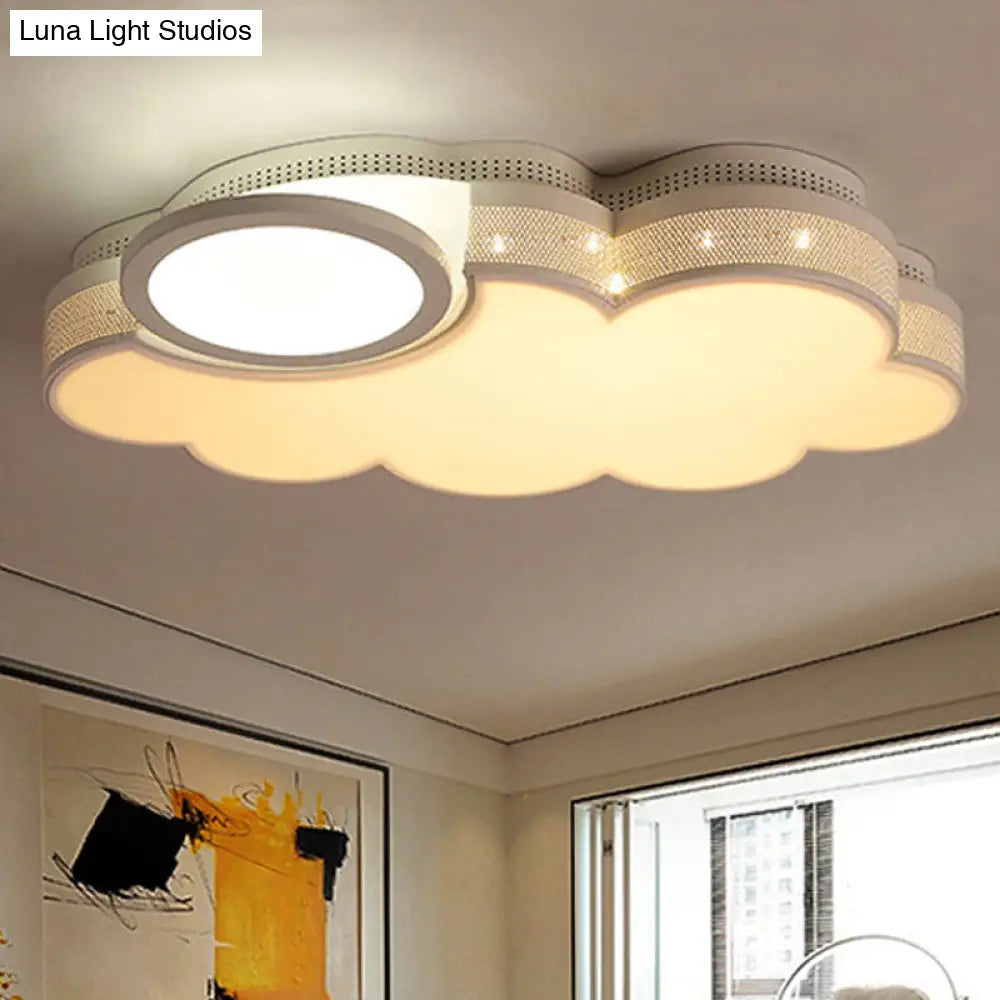 Modern White Flush Mount Led Ceiling Lamp For Baby Room Cloud Acrylic Metal Light Fixture