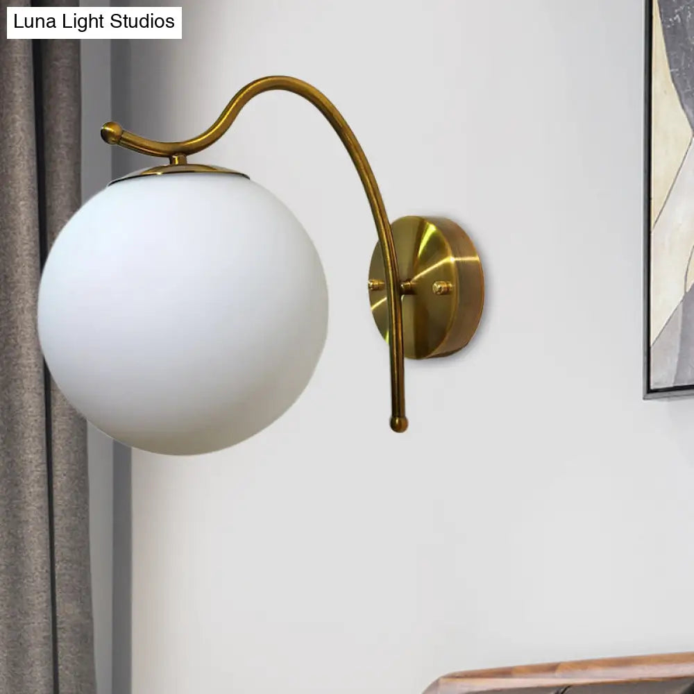 Modern White Glass Ball Wall Lamp With Gold Sconce Light Fixture