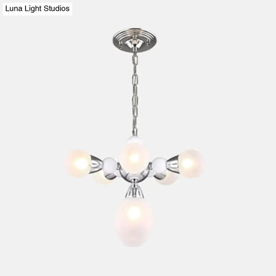 Modern White Glass Chandelier Pendant With Led Lights - Sphere & Oval Design