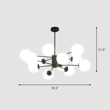 Modern White Glass Chandelier With Burst Design Suspension Light 12 / Black