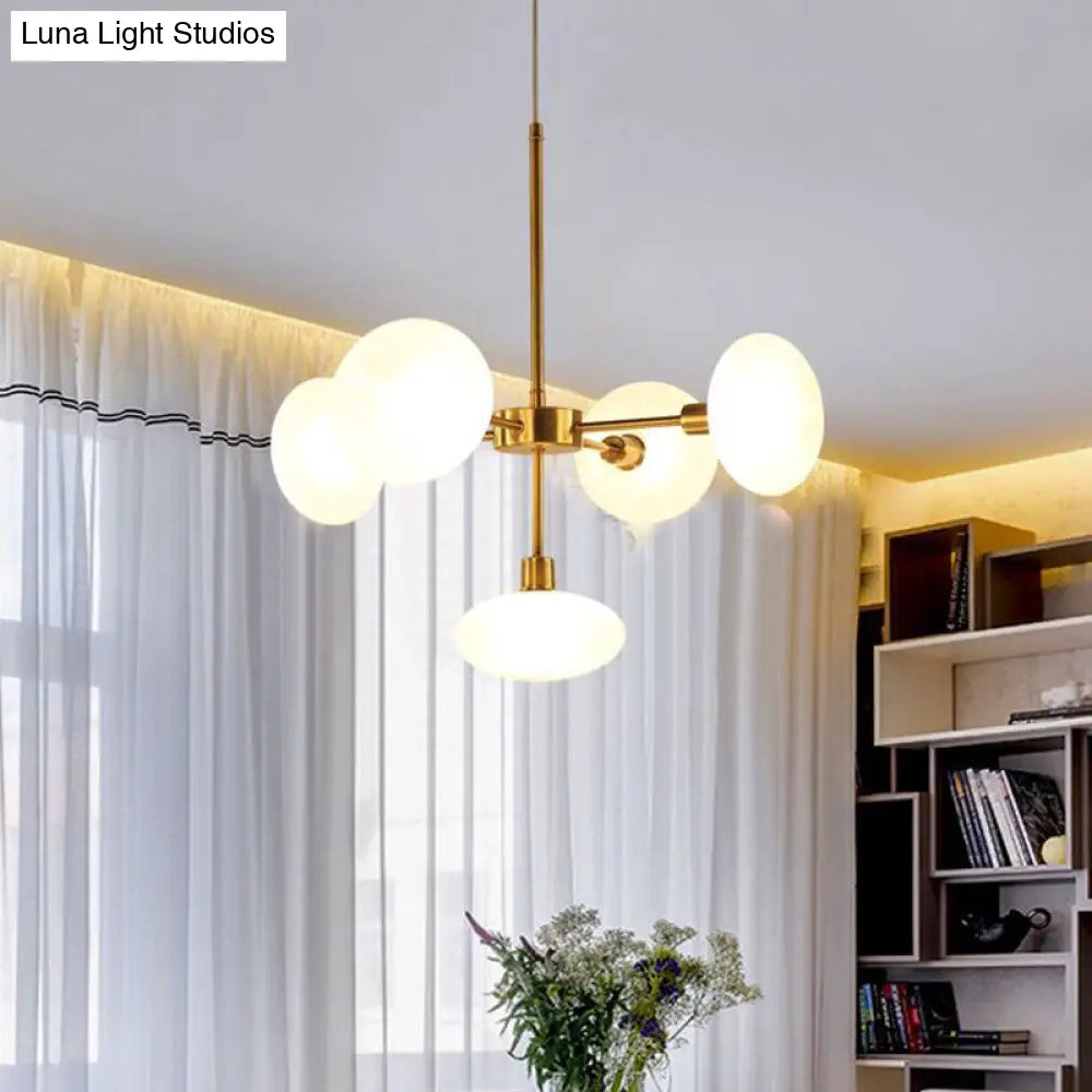 Modern White Glass Chandelier - 5 Head Gold Hanging Ceiling Light