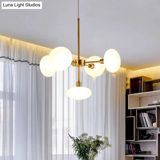 Modern White Glass Chandelier - 5 Head Gold Hanging Ceiling Light