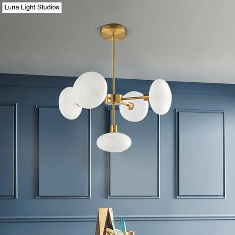 Modern White Glass Chandelier With Gold Accents - 5-Light Circular Ceiling Light