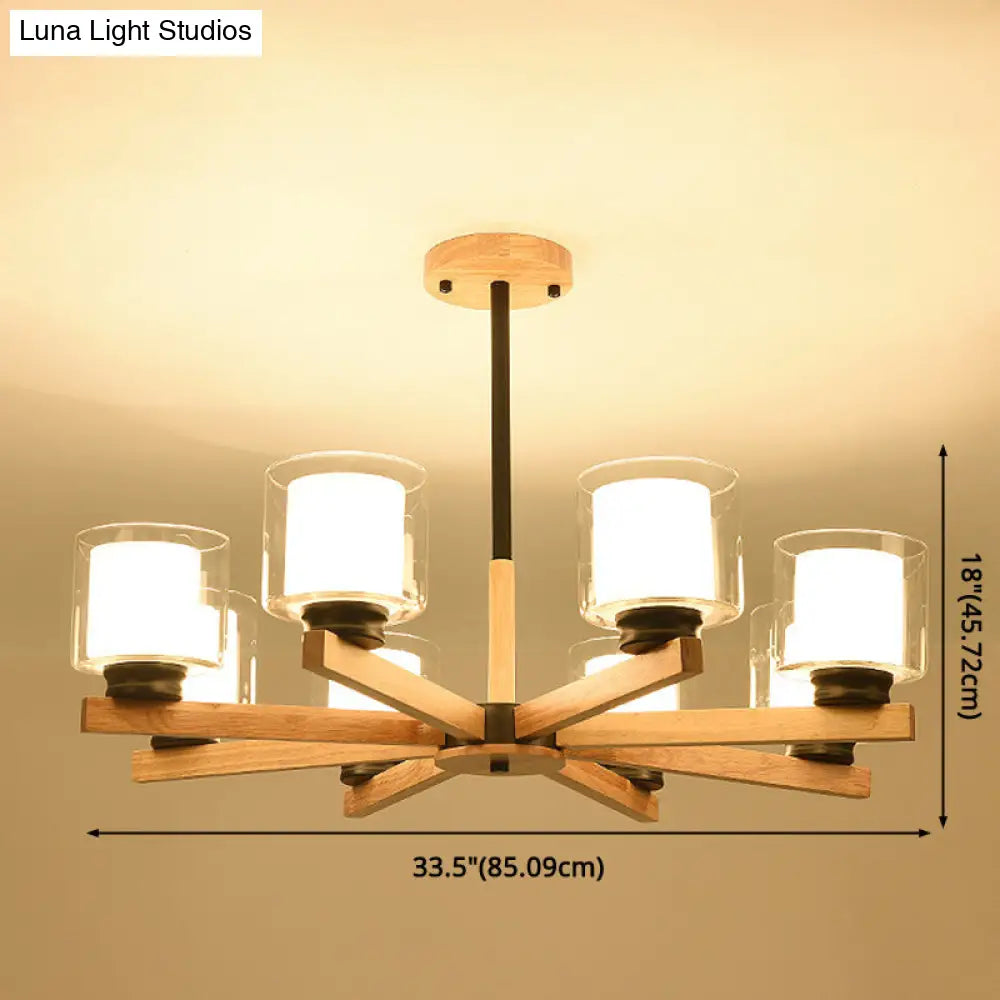 Modern White Glass Cylinder Chandelier - Stylish Suspension Light For Living Room Wooden Stand