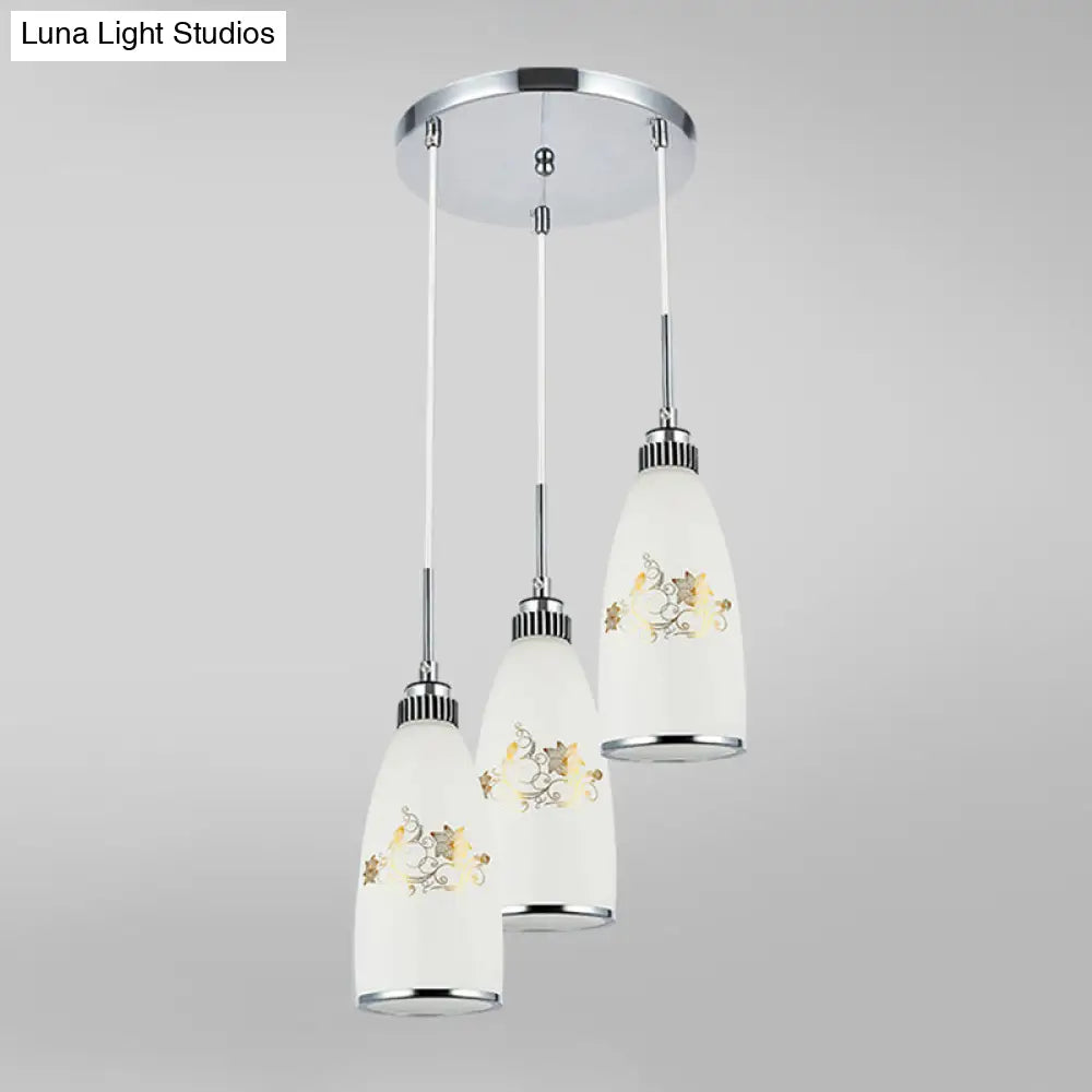 Modern White Glass Hanging Pendant: 3-Light Bottle Multi-Pendant For Restaurants