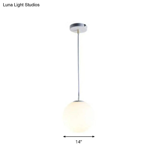Modern Opaque Glass Hanging Pendant Lamp For Dining Room - White Sphere Design / 14