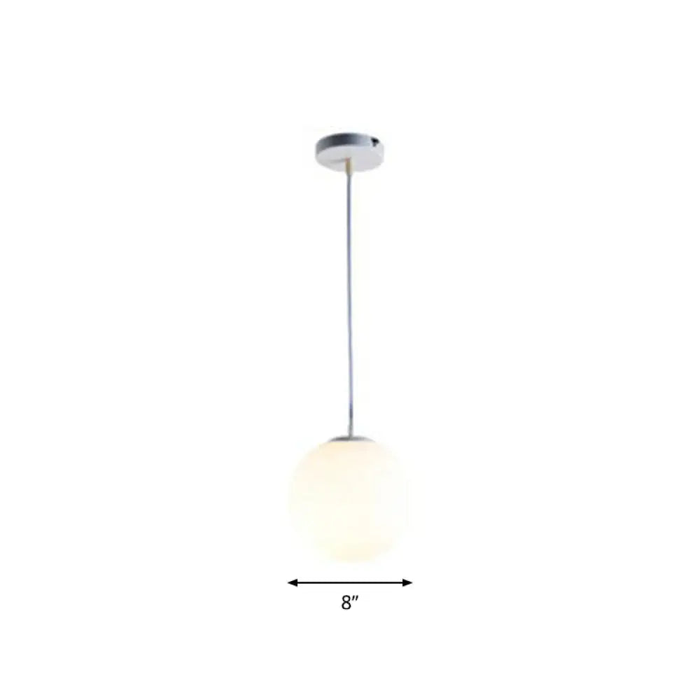 Modern White Glass Pendant Lamp - Opaque Spherical Design For Dining Room Lighting / 8’