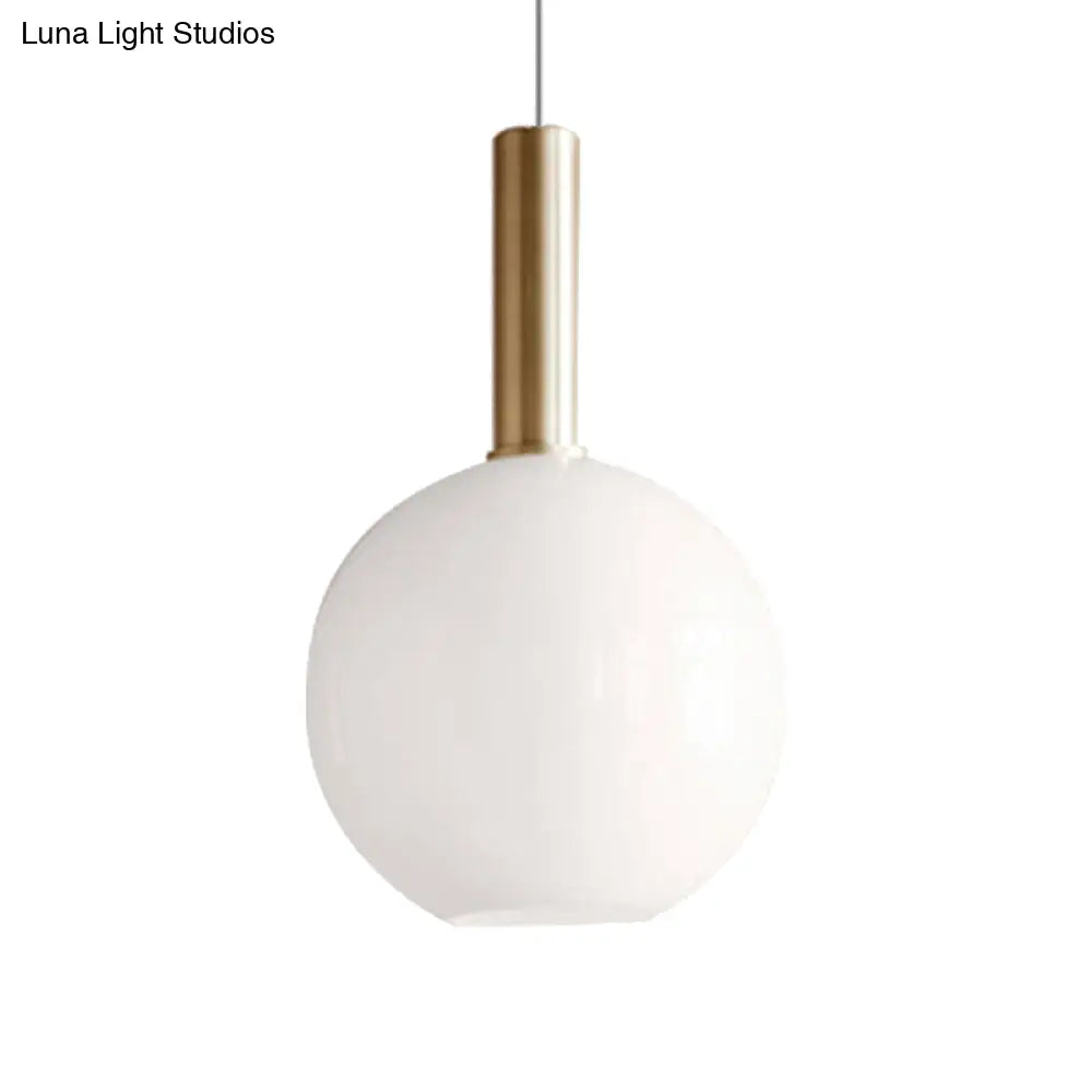 Modern White Glass Pendant Lighting – 1 Light Brass Led Ceiling Lamp Fixture / Globe