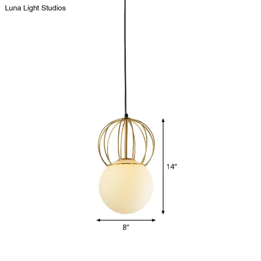 Modern White Globe Hanging Light With Frosted Glass Shade For Bedroom