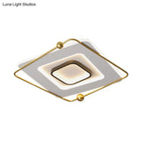 Modern White - Gold Tiered Led Flush Mount Ceiling Light Thin Square Aluminum Fixture (18’/22’