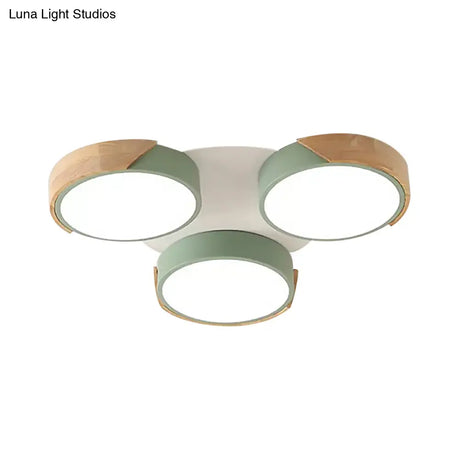 Modern White/Green Round Flush Ceiling Light With Stylish Metal Finish - 3/7 Heads Lamp For Living