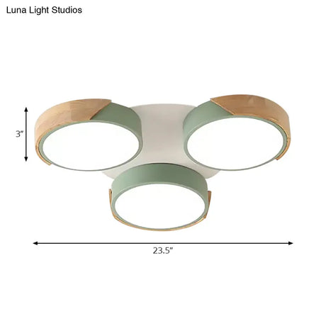 Modern White/Green Round Flush Ceiling Light With Stylish Metal Finish - 3/7 Heads Lamp For Living