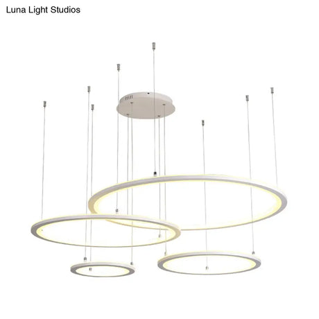 Modern White/Grey Circular Chandelier - 3/4 Lights Acrylic Led Pendant Lamp In White/Warm Light
