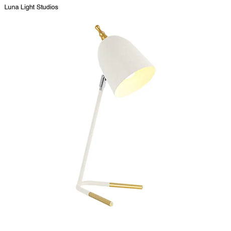 Modern White Iron Domed Table Light: 1-Head Nightstand Lamp With V-Shaped Base