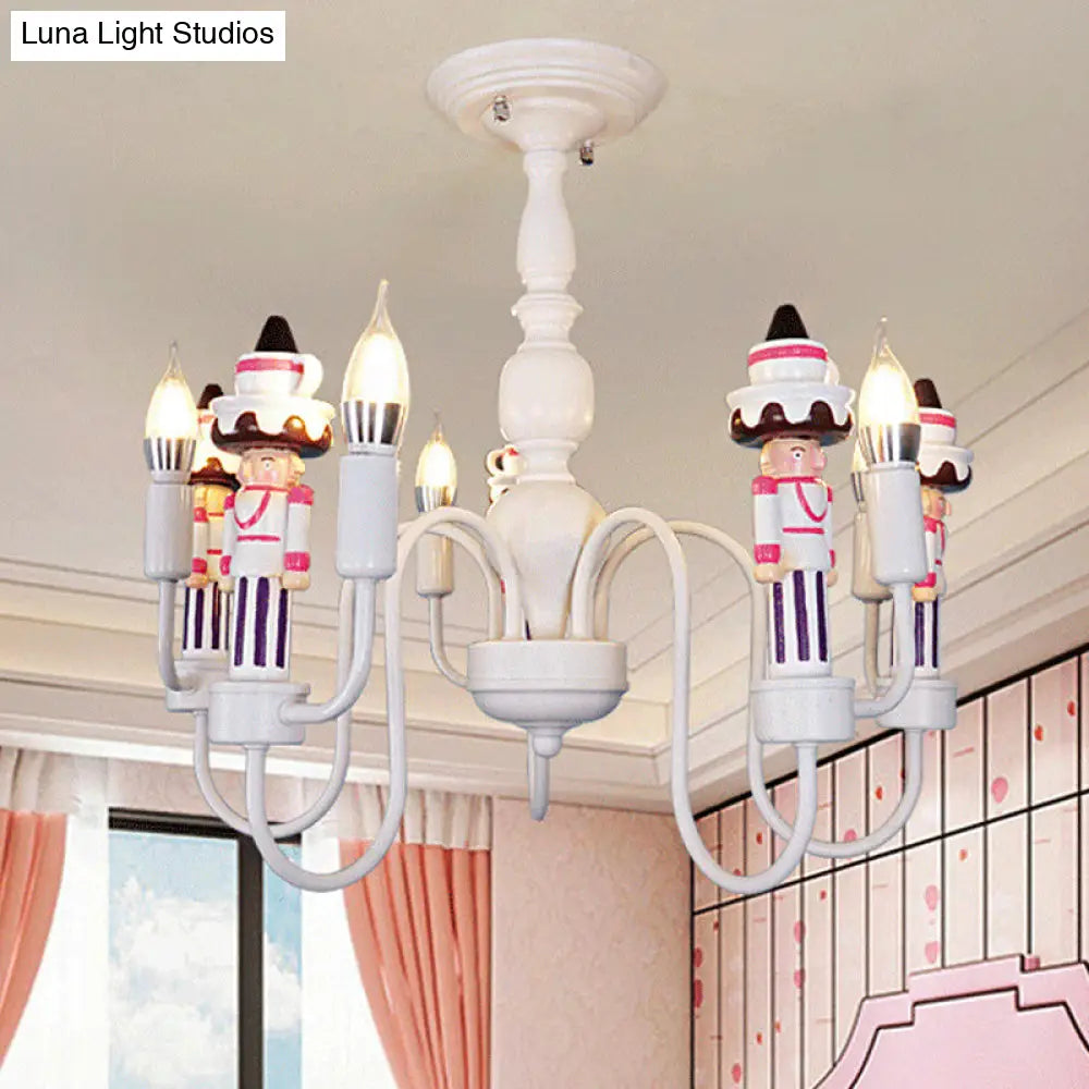 Modern White Iron Hanging Chandelier - Child Bedroom Ceiling Lamp With Soldier Design