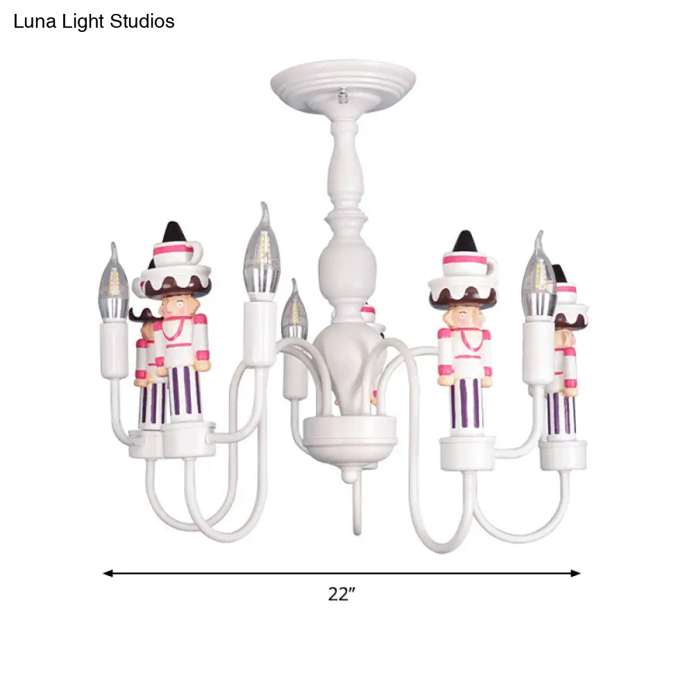 Modern White Iron Hanging Chandelier - Child Bedroom Ceiling Lamp With Soldier Design