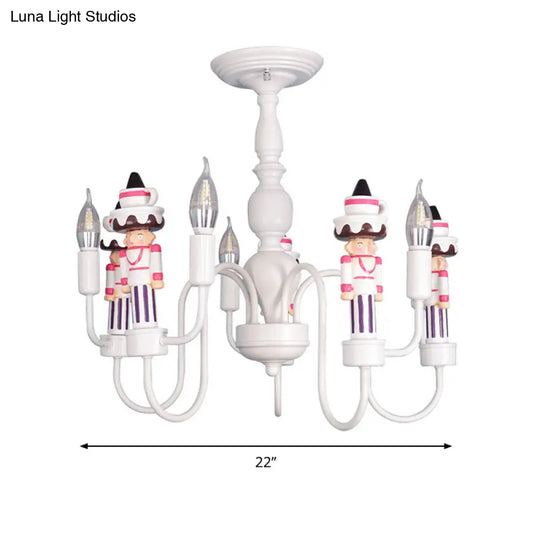 Modern White Iron Hanging Chandelier - Child Bedroom Ceiling Lamp With Soldier Design