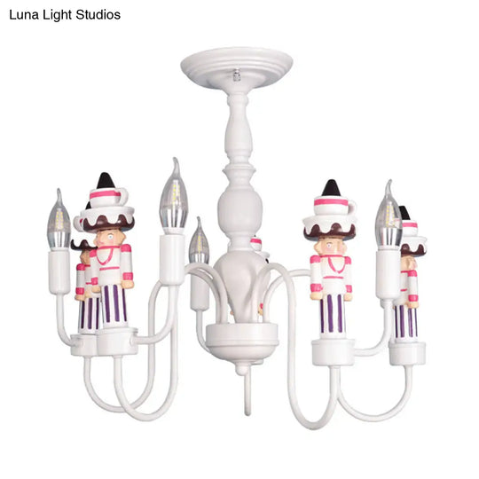 Modern White Iron Hanging Chandelier - Child Bedroom Ceiling Lamp With Soldier Design