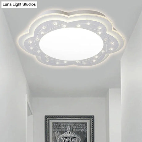 Modern White Led Ceiling Lamp With Crystal Bead Accents For Hallway