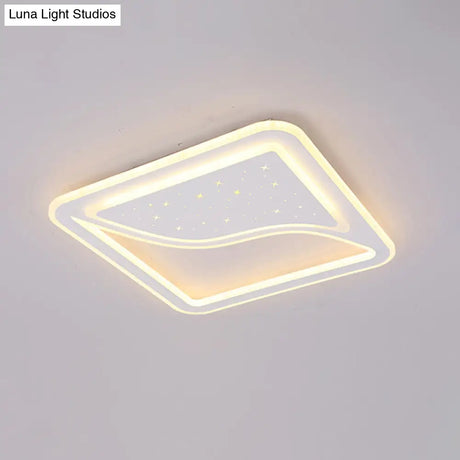 Modern White Led Ceiling Lamp With Curved Starry Sky Design Flush Lighting - 19’/35.5’ W