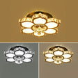 Modern White Led Crystal Flower Ceiling Light For Living Room With Flush Mount Design / 18’