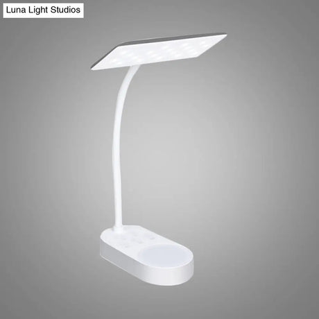 Modern White Led Desk Lamp - Simple Rectangular Panel Shade For Bedside Reading