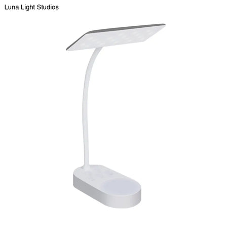 Modern White Led Desk Lamp - Simple Rectangular Panel Shade For Bedside Reading