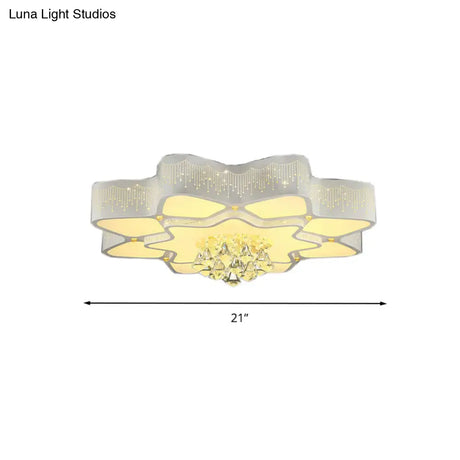 Modern White Led Flower Crystal Ceiling Lamp – 21’/24.5’/31.5’ Flush Mount For Living Room