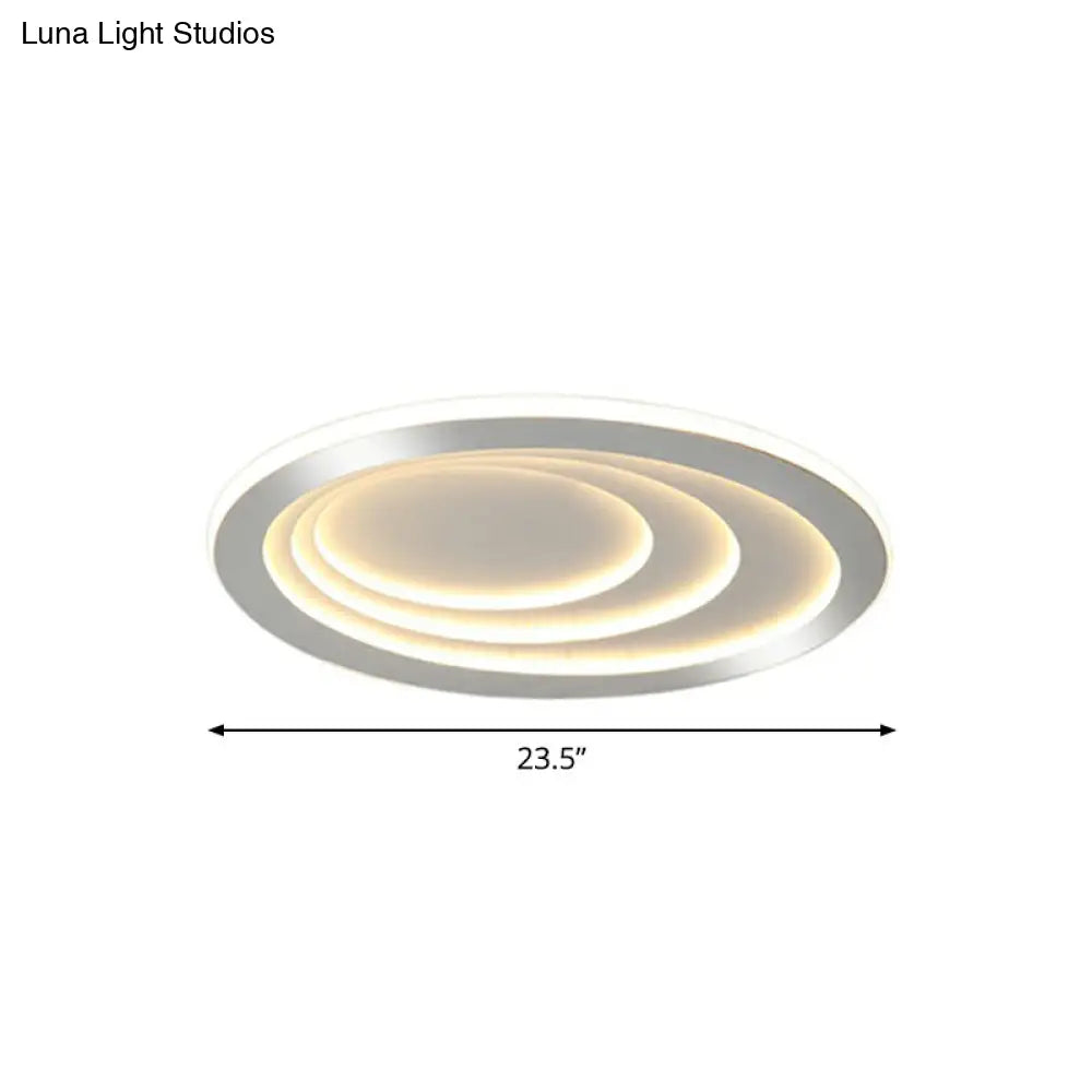 Modern White Led Flush Mount Ceiling Light With Acrylic Concentric Pattern / Remote Control Stepless