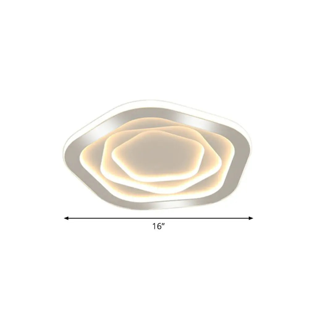 Modern White Led Flush Mount Ceiling Light With Acrylic Concentric Pattern / Remote Control