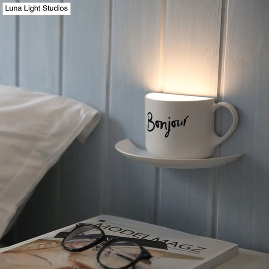 Modern White Metal Coffee Cup Wall Lamp Led Night Light For Café