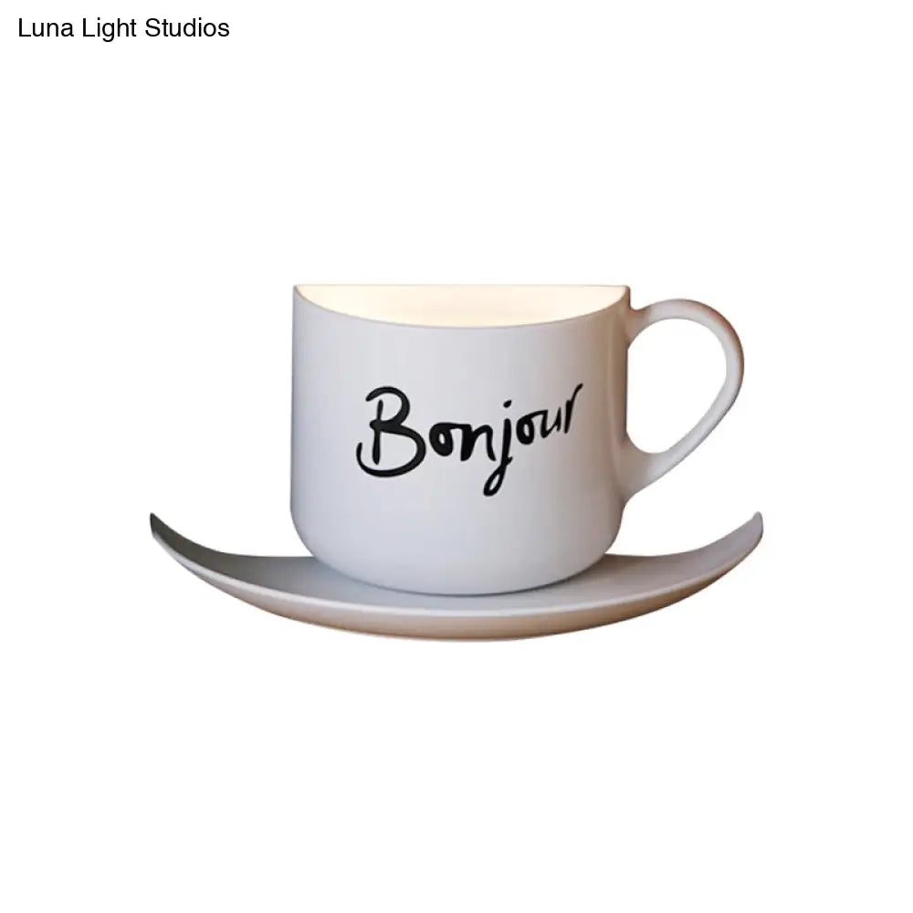Modern White Metal Coffee Cup Wall Lamp Led Night Light For Café